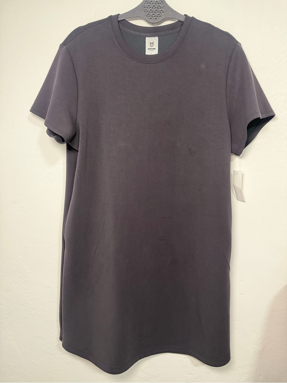 Member's Mark Sandwash Dress Women L Purple NWT Short Sleeve Pockets Crew Neck